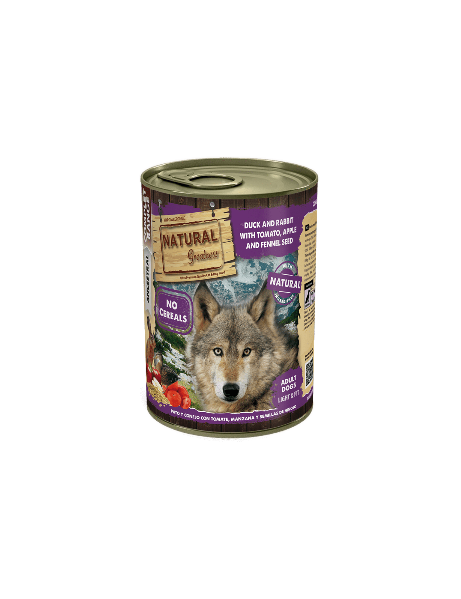 N. Greatness lata Pato y Conejo con Tomate, Manzana y Semillas de Hinojo 400gr
