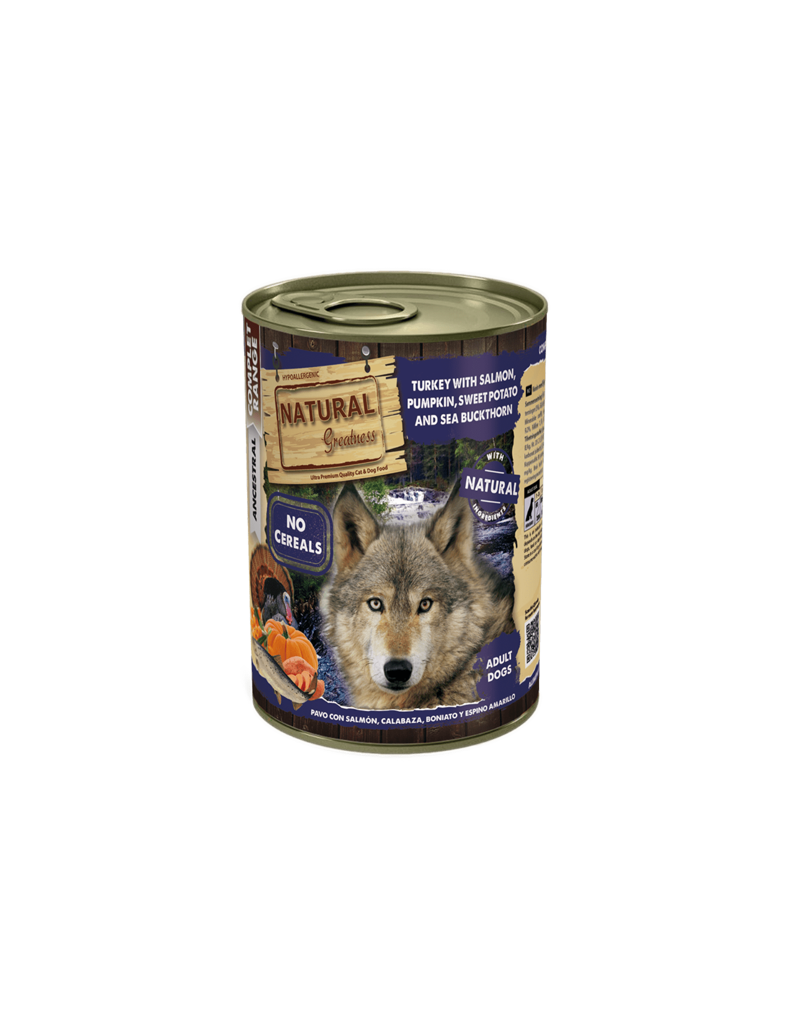 N. Greatness lata Pavo con Salmón, Calabaza, Boniato y Espino Amarillo 400 gr.