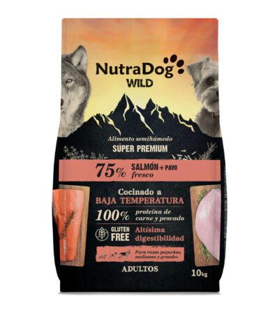NutraDog WILD semihúmedo para perros adultos salmón y pavo 75%