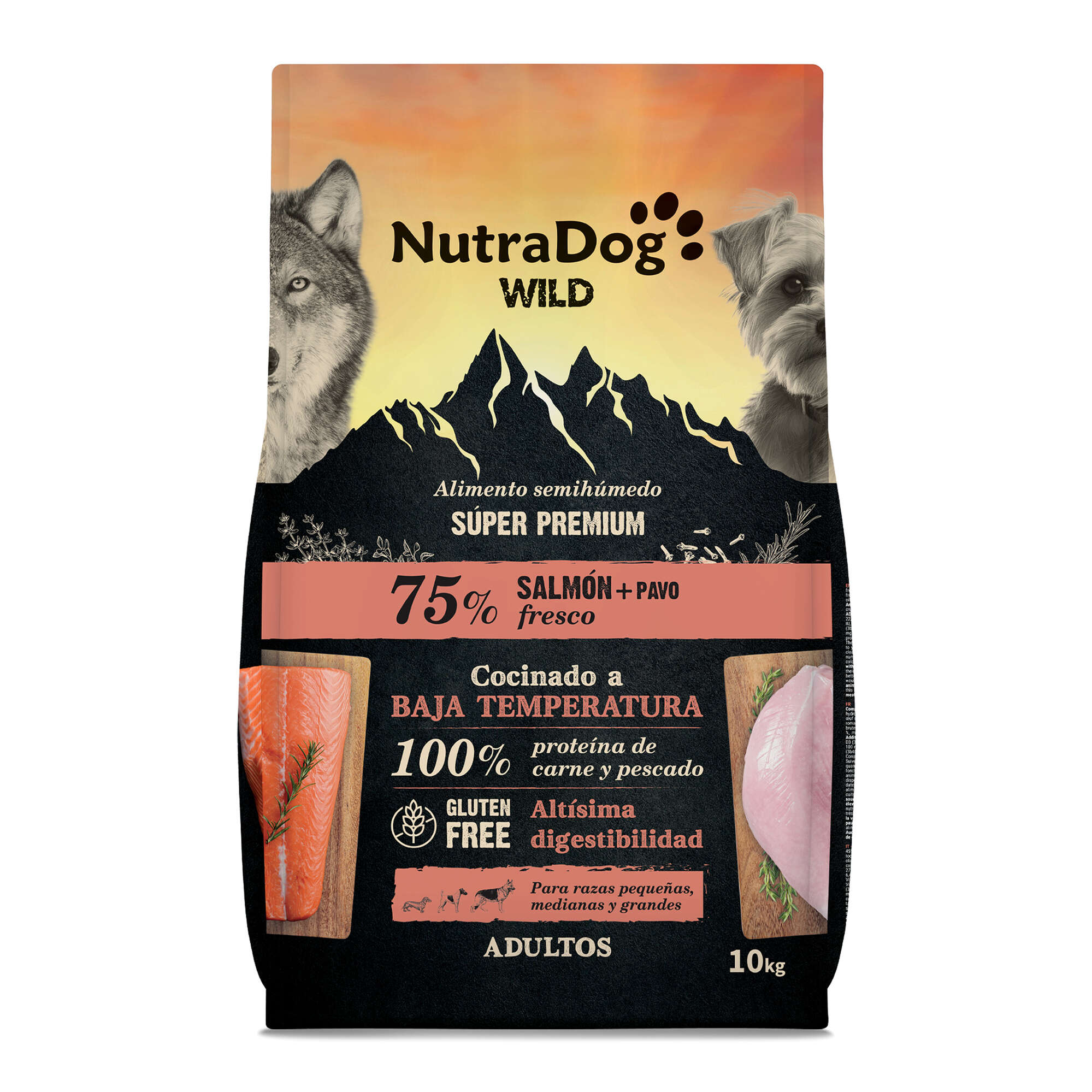 NutraDog WILD semihúmedo para perros adultos salmón y pavo 75%