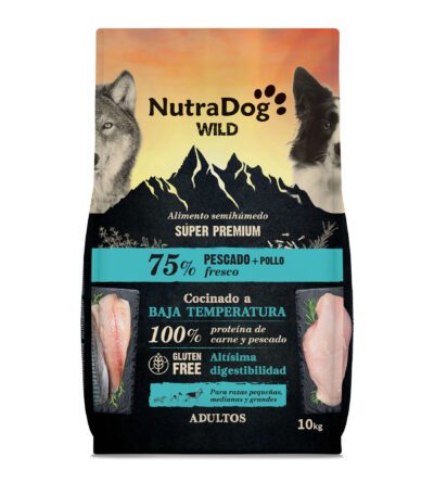 NutraDog WILD semihúmedo para perros adultos pescado y pollo 75%