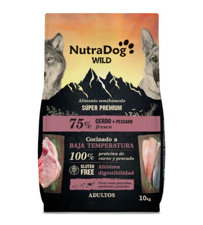 NutraDog WILD semihúmedo para perros adultos cerdo y pescado 75%