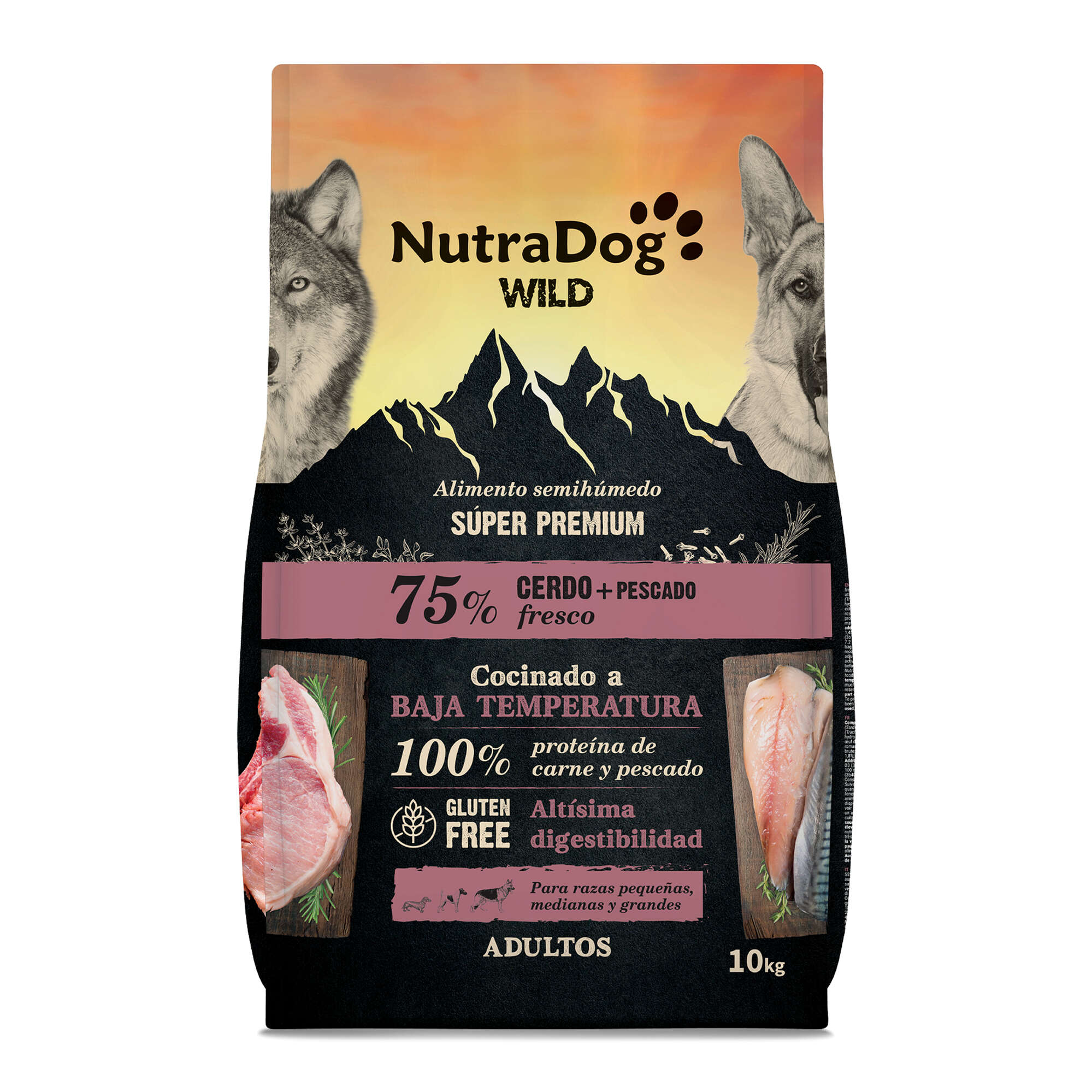 NutraDog WILD semihúmedo para perros adultos cerdo y pescado 75%