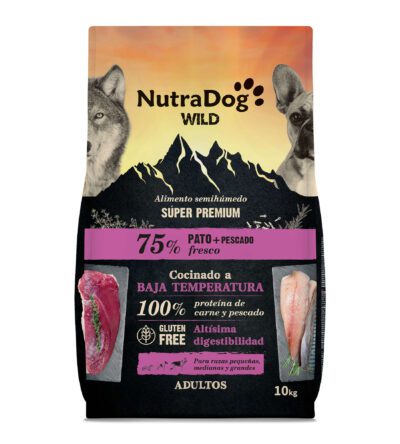 NutraDog WILD semihúmedo para perros adultos pato y pescado 75%