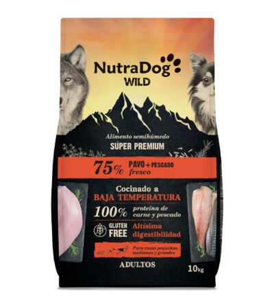 NutraDog WILD semihúmedo para perros adultos pavo y pescado 75%