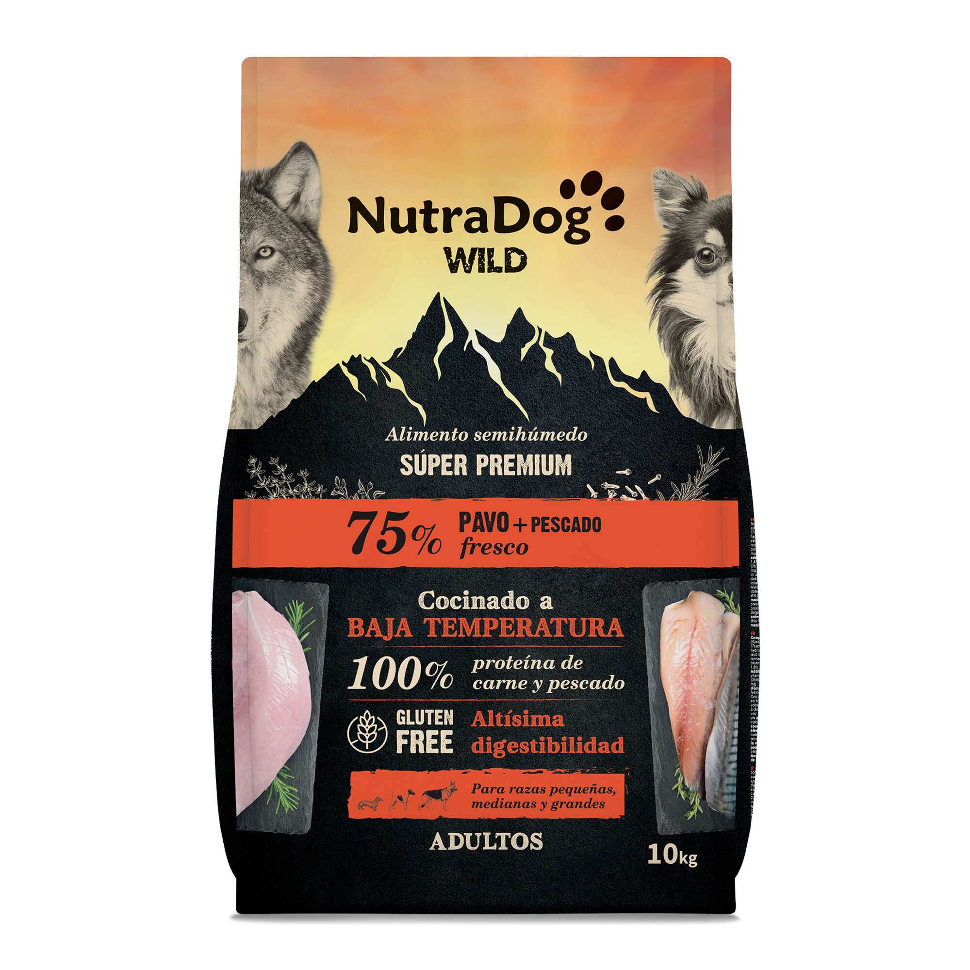 NutraDog WILD semihúmedo para perros adultos pavo y pescado 75%