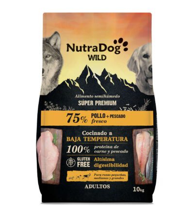 NutraDog WILD semihúmedo para perros adultos pollo y pescado 75%