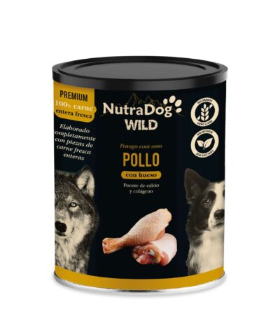 Lata NutraDog WILD PREMIUM de pollo con hueso para perros