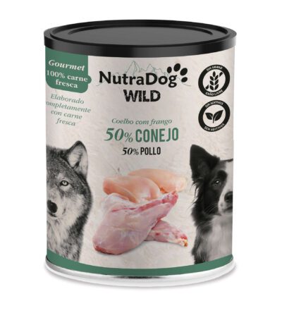 Lata NutraDog WILD Gourmet de conejo y pollo para perros