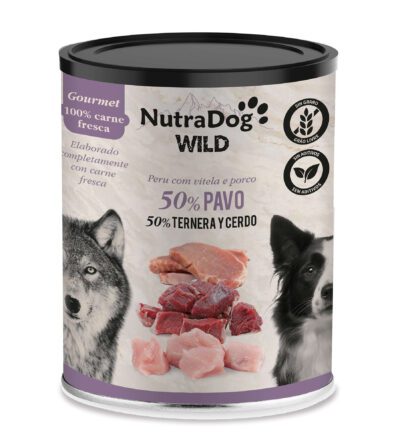 Lata NutraDog WILD Gourmet de pavo, ternera y cerdo para perros