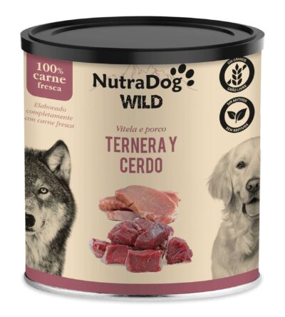 Lata NutraDog WILD de ternera y cerdo para perros