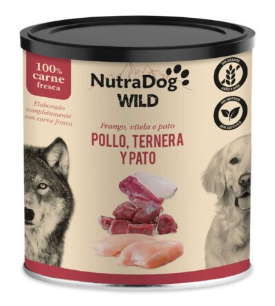 Lata NutraDog WILD de pollo, ternera y pato para perros