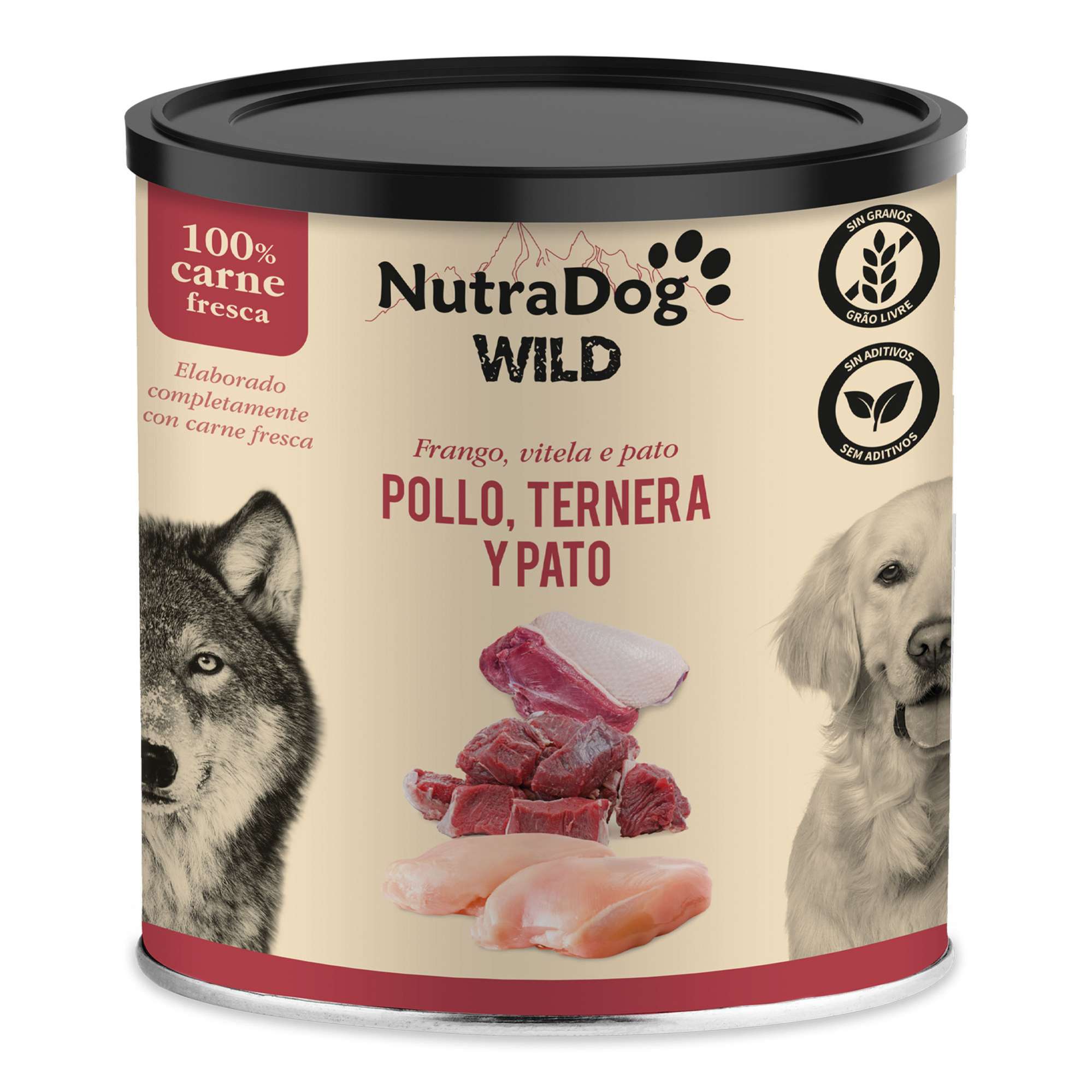 Lata NutraDog WILD de pollo, ternera y pato para perros